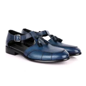 Billionaire Woven Tassel Blue Leather Sandal Shoe