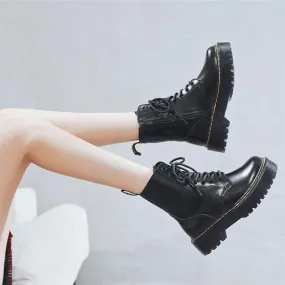 Black Leather Platform Lace Up Martin Boots