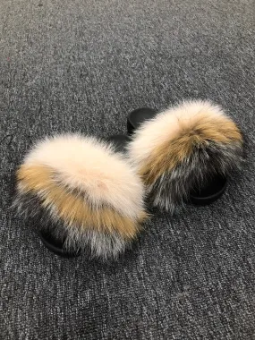 Multicolored Real Polar Fox Fur Slippers