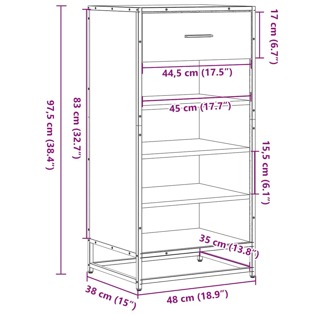 vidaXL Shoe Rack Brown Oak 48x38x97.5 cm Engineered Wood